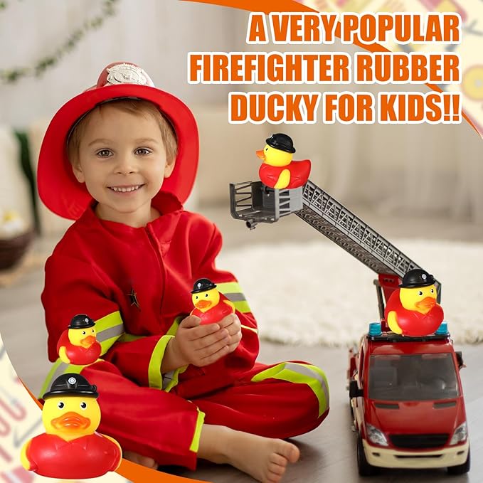 Sotiff 48 Pcs Firefighter Rubber Ducks Bulk 2 Inch Fireman Rubber Ducky for Firefighter Party Favors Birthday Party Gifts