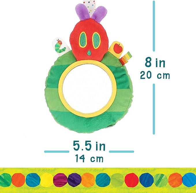 Eric Carle Very Hungry Caterpillar On-the-Go Mirror Rattle Toy – Sensory Toy with Safe Mirror, Crinkle, and Tactile Ribbons, Perfect for Stroller or Diaper Bag, Ages 0+