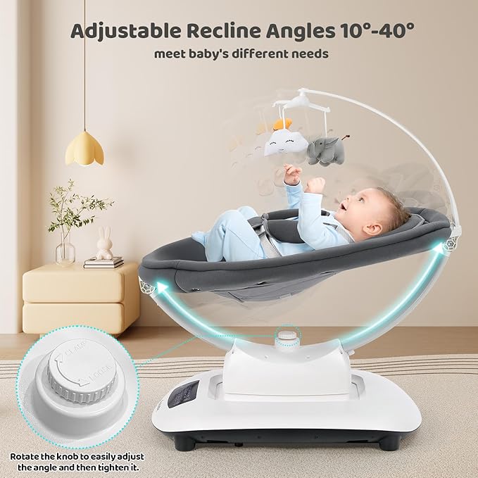 Ezebaby Electric Baby Swing for Infants with 5 Unique Motions, 5 Speeds, Lullabies, Bluetooth Enabled, Smart Baby Swings for Newborn with 5-Point Harness & Remote Control for 0-9 Months, Grey