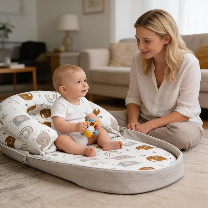 Tummy Time Mat, 2-in-1 Convertible to Backpack, Premium Memory Foam Baby Play Mat, Removable Machine Washable Cover, Foldable for Floor, Couch & Travel