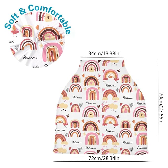 Personalized Colorful Rainbow Baby Car Seat Covers with Name, Custom Multiuse Nursing Breastfeeding Car seat Canopy, Infant Stroller Covers for Newborn Girl Boy, Ultra-Soft Breathable, Nursing Scarf