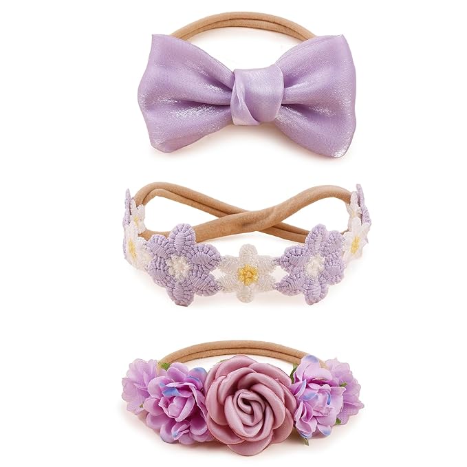 New Model Baby Girl Nylon Headbands Nylon Flower Elastic Hairbands 3pcs Hair Accessories Gift for Newborn Infant Toddlers (BF-XKFD008)