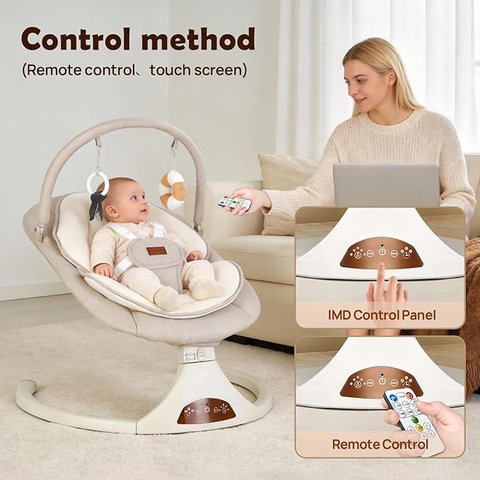 Baby Swings for Infants, Portable Infant Swing with 5-Speed Settings, Bluetooth Music & Timer, Suitable for Newborns up to 9 Months (Beige)