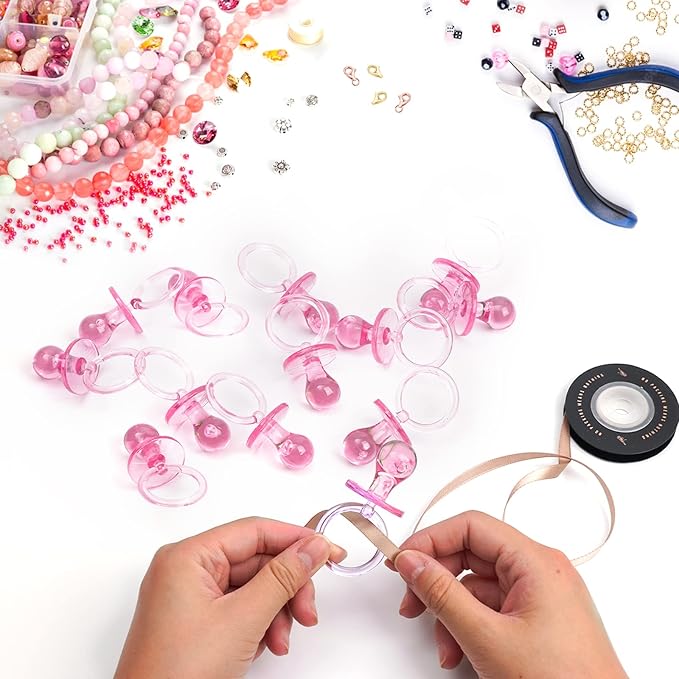 100 Pieces 2.75 Inch Plastic Pacifier for Baby Shower, Baby Shower Pacifier for Gender Reveal Party Decoration DIY Birthday Party Gift (Pink)