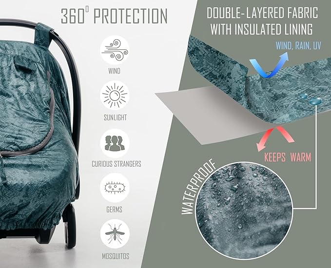 Universal Fit Car Seat Covers for Babies by SA ACCESSORIES – Waterproof Infant and Baby Car Seat Cover - Carseat Canopy for Boys and Girls – Green Snake
