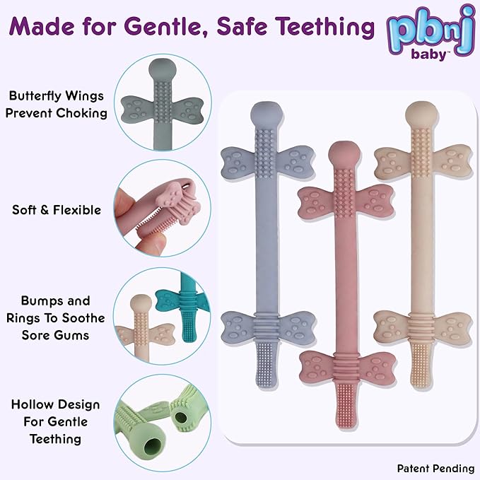 PBnJ Baby, Silicone Teether Tubes, Baby Toys 0-6 Months, Tubes for Infants use as Teething Pacifier, Teething Toys 3-6 Months, Teethers for Babies 6-12 Mon, 6 Mo Old Must Haves - 6 Pack