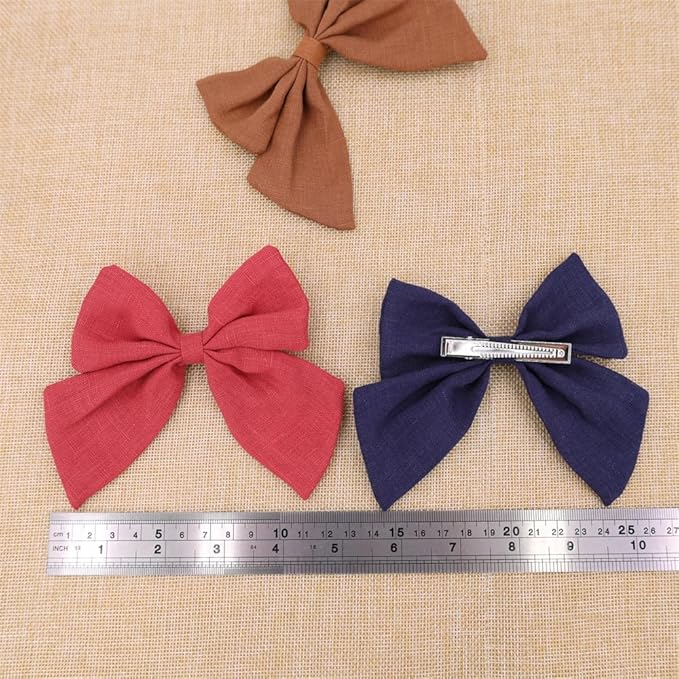 4 PCS Sailor Bow Hair Clips for Kids Girls Women Linen cotton Hair Bow Alligator Clips Baby Toddler Girl Mom Hair Accessories (Navy/Wine)