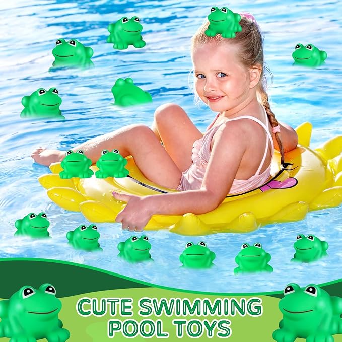 18 pcs Rubber Frogs for Kids, Cute Floating Squeaky Frog Bath Toy Mini Plastic Frogs for Cake Decoration Classroom Carnival Prizes Baby Shower Birthday Party Decoration