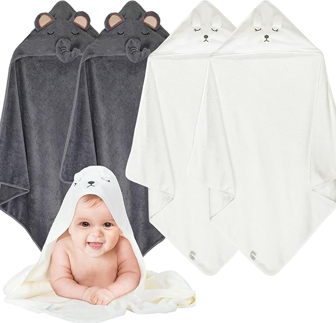 Toddler Towels with Hood Soft Bath Towels for Toddlers 1-3, Absorbent Baby Hooded Towels for Baby Hooded Towel Boy Girl, Toddler, Newborn Essentials4pack