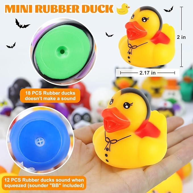 30 Pcs Jeep Ducks for Ducking, Halloween Ducks for Jeeps Ducking, Halloween Rubber Ducks for Kids, Assortment Mini Rubber Duckie Toys for Trick or Treat Fillers Baby Bath Shower Toys