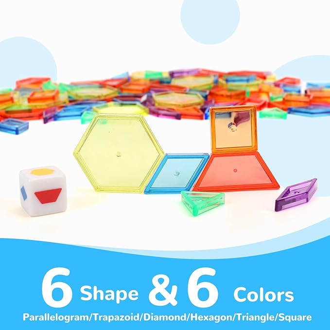 140 Pcs Translucent Pattern Blocks for Light Table, 6 Colors & Shapes Educational Light Table Manipulatives and Accessories