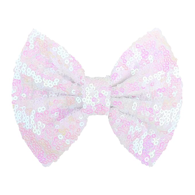 Hair Bow Clip for Girls, 5 inches Sequins Large Bow with Alligator Clip, Hair Accessories for Women Teens Babies Toddlers, White