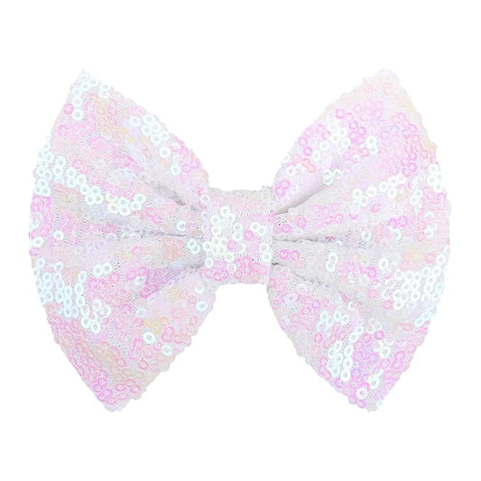 Hair Bow Clip for Girls, 5 inches Sequins Large Bow with Alligator Clip, Hair Accessories for Women Teens Babies Toddlers, White