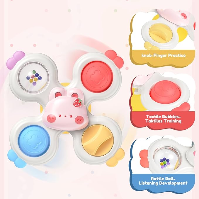 3PCS Suction Cup Spinner for 1 Year Old,Montessori Baby Bath Toys for 0-6-12 Months,Rattle Spinners for Toddlers 1-3,Sentory Toys for 1 Year Old Boys and Girls