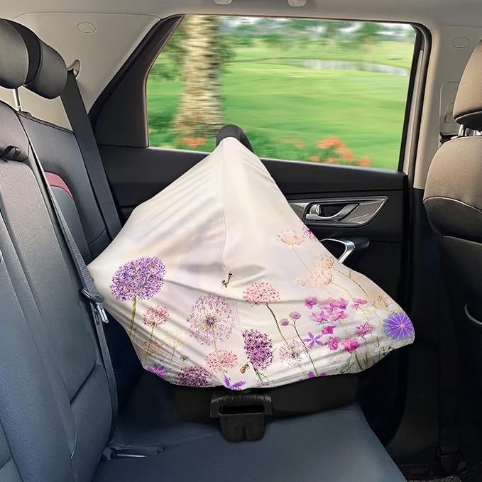 Biyejit Dandelion Flower Car Seat Cover for Babies, Mom Nursing Covers Breastfeeding Scarf, Multi Use Infant Carseat Canopy for Newborn Carrier/Stroller/Shopping Cart, Gifts for Boy Girl