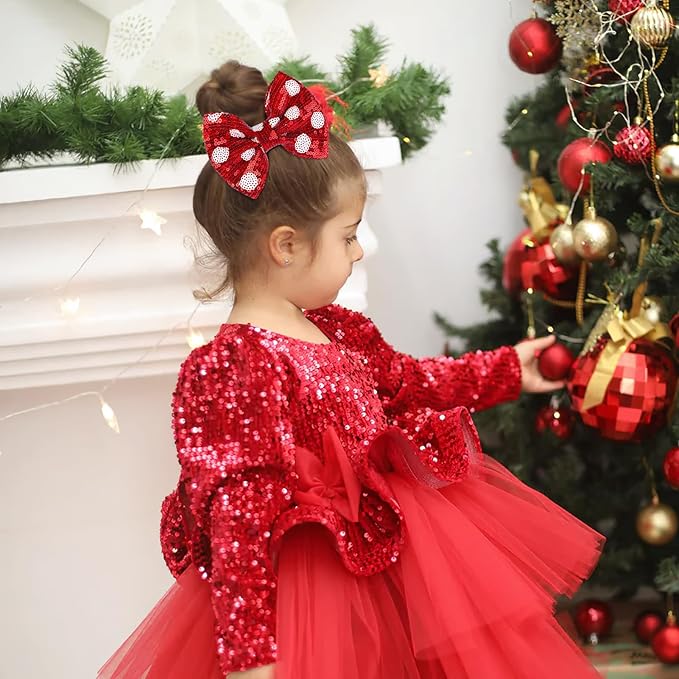 Christmas Glitter Hair Bows Clips Large Sequins Bow Hair Clips Red Dot Hair Barrettes Xmas Hairpin Hair Accessories for Women and Girls