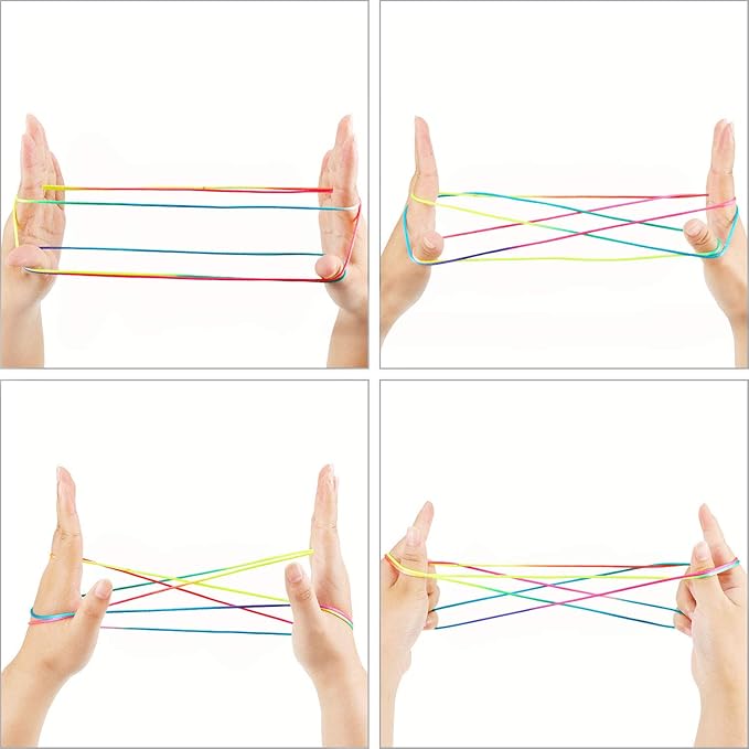 meekoo 6 Pieces Cats Cradle String Hand Game Finger String Toy Supplies, 165 cm Length, Rainbow Color
