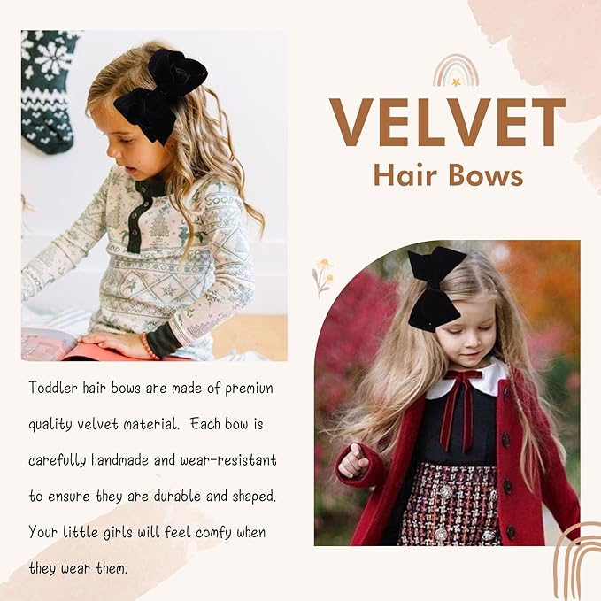 Oaoleer 2PCS 6inch Velvet Hair Bows Clips, Black Velvet Bows Hair Alligator Clips Hair Barrettes for Baby Girls Infants Toddlers Kids Teens Children