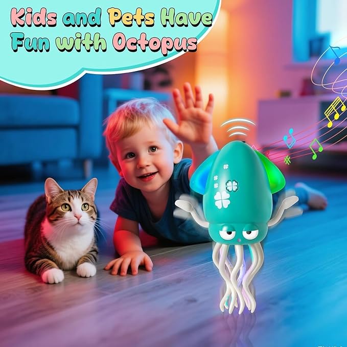 Electric Dancing Octopus Toy, Crawling Dancing Automatic Obstacle Avoidance Octopus Sensor Toy, Creative Magic Crazy 8-Leg Action Obstacle with LED Lights & Music, Self-Navigating (Green)