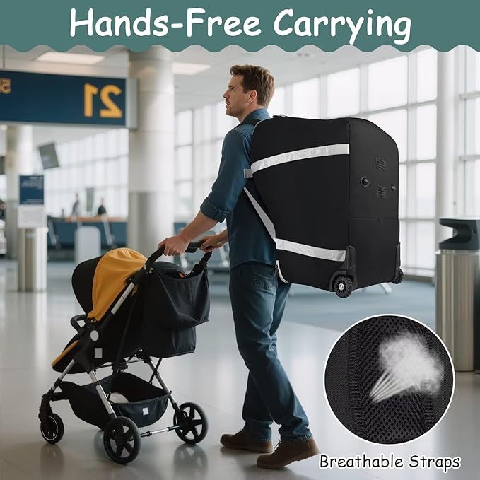 SCTEL Infant Car Seat Travel Bag Backpack for Airplane, Fits Doona Car Seat Stroller and Base, Padded Carseat Cover for Air Travel, Nuna Pipa Car Seat Travel Bag with Wheels