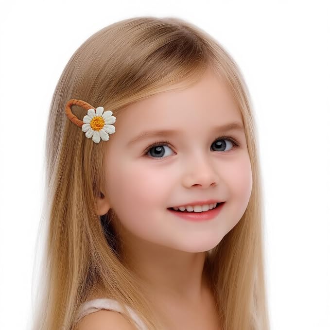 Baby Hair Clips & Toddler Hair Clips 5-Piece Set - 4 Snap Barrettes & 1 Fabric Duckbill Clip, Fresh Meadow Floral Design in Beige & Yellow - Enhance Your Child's Natural Beauty