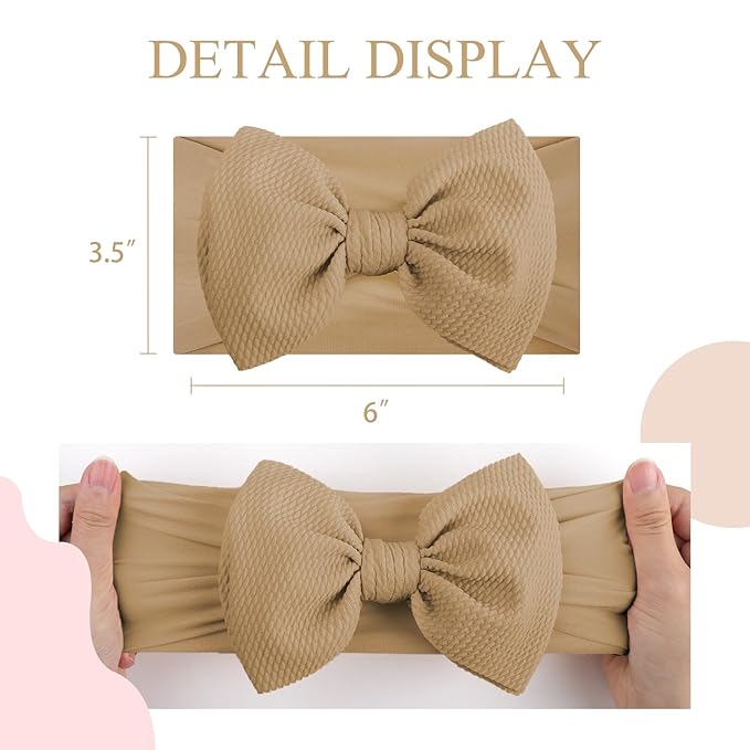 YanJie 6'' 4Pcs Baby Girl Headbands Hair Bows for Newborn Handmade Headbands with Bow Head Wraps for Infant Baby Toddler Girls Black White Pink