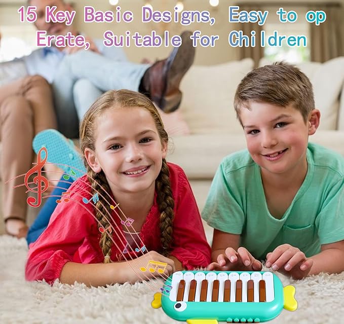 Baby Musical Piano Toys for Toddler 3 4 5, Busy Board with Music & Light, Birthday Toy for Infant Toddler 3 Years and Older Boy Girl Gifts (Green-Fish)