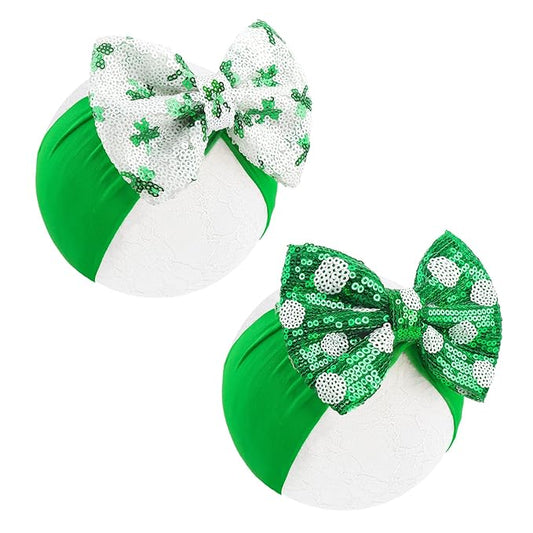 YanJie 5'' St.Patrick's Day Baby Headbands Green Sequins Bow Clover Headbands Shamrock Baby Girl Bows Large Newborn St.Patrick's Day Accessories