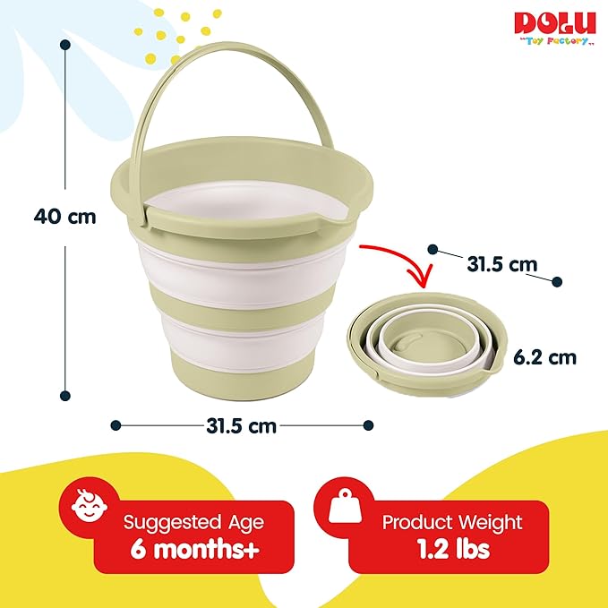 DOLU Foldable Baby Bath Bucket, Compact Toddler Wash Tub, Portable and Space Saving Design Ideal for Ages 6 Months and Older, Green