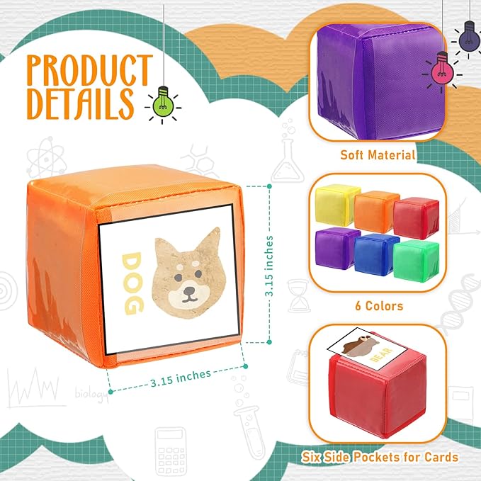 Yilloog 6 Pcs 3.15 Inch DIY Photo Pocket Dice Large Clear Foam Dice Playing Cubes Set 6 Sided Stacking Blocks Cubes (Solid Color)