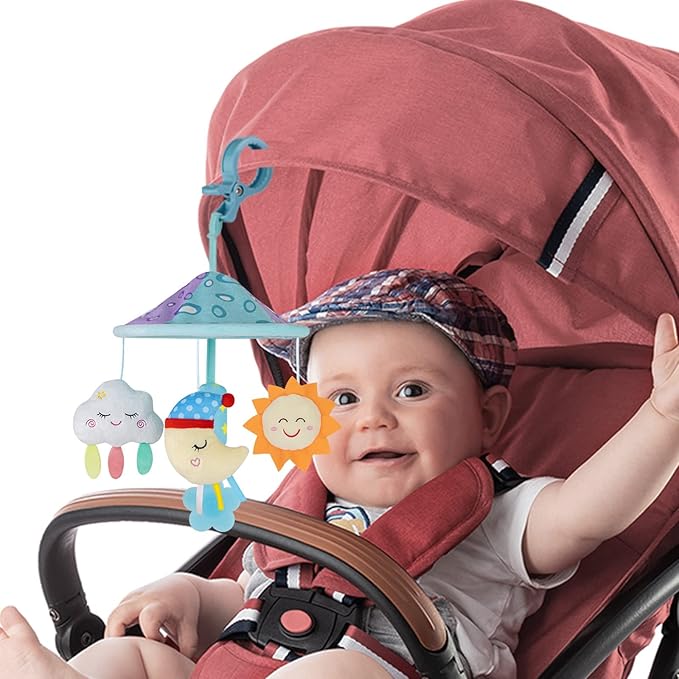 Baby pram Mobile Toys, Stroller Toys with Soft Rattle for 0 Months+ (Sky)