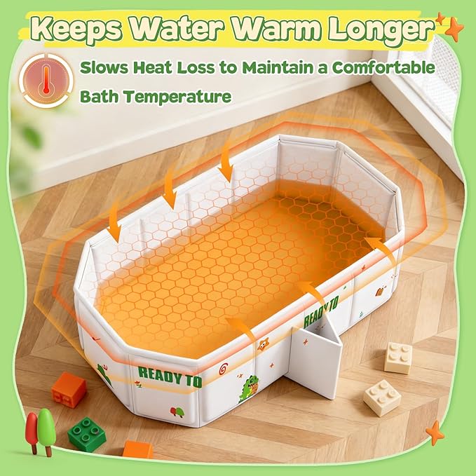 Collapsible Baby Bathtub with Drain Plug, Portable Foldable Toddler Bath Tub for Shower, Space Saving Travel Baby Tub for Infant Toddler Kids