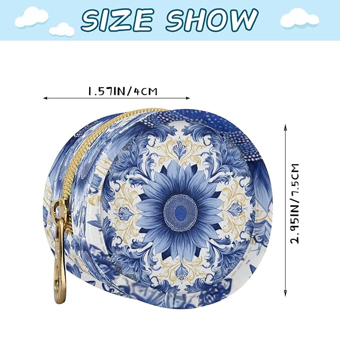 Pacifier Holder with Clip Pacifier Case for Diaper Bag Round Baby Pacifier Pouch Box Bag Portable Sunflowers Blue and White