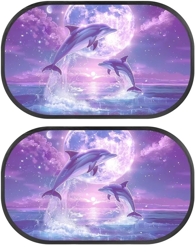 Bulopur Purple Dolphin 2 Pack Back Window Sun Shades for Car Glare Shield Protection Side Window Screens Easy to Install UV Protection Breathable Universal Car Sun Shades