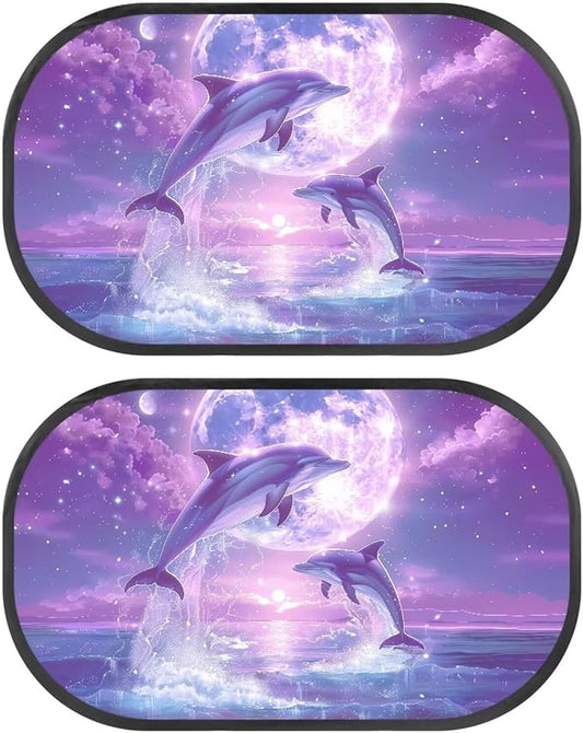 Bulopur Purple Dolphin 2 Pack Back Window Sun Shades for Car Glare Shield Protection Side Window Screens Easy to Install UV Protection Breathable Universal Car Sun Shades