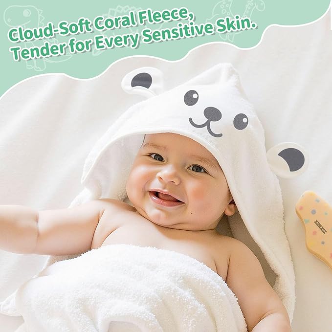 Saranna Baby Hooded Towels for Newborn 13pcs, Soft Baby Bath Towels and Washcloths Set for Toddlers, Infant Towels with Hood Set.