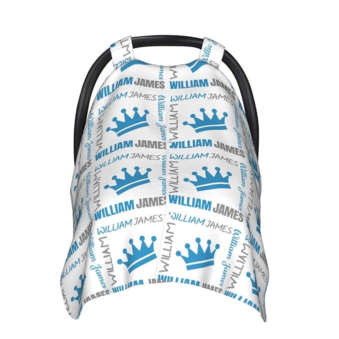 Personalized Prince Crown Baby Car Seats Canopy for Babies with Name, Custom Boy Crown Monogram Car Seat Covers for Boys, Opening Minky Nursing Breastfeeding Cover Infant Carseat Canopies for Newborn