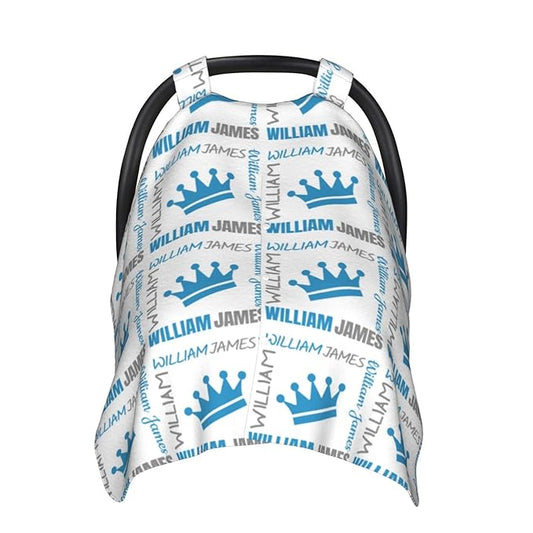 Personalized Prince Crown Baby Car Seats Canopy for Babies with Name, Custom Boy Crown Monogram Car Seat Covers for Boys, Opening Minky Nursing Breastfeeding Cover Infant Carseat Canopies for Newborn