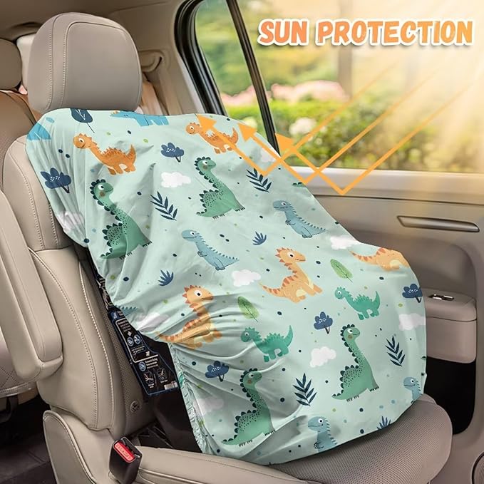 XYZCANDO Dinosaurs Print Car Seat Cover Girl Newborn Cartoon Car Seat Sun Protection Easy to Install Car Seat Sun Cover for Baby Elastic Car Seat Covers for Babies Car Accessories Gift for Friends