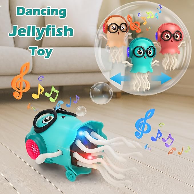 Vodolo Magic Electric Dancing Jellyfish Toy with Led Light and Music,Playful Automatic Steer Crawling Dancing Baby Toy with Smart Tentacle Explorer,Dancing Octopus Toy,Tummy Time Toys,Orange