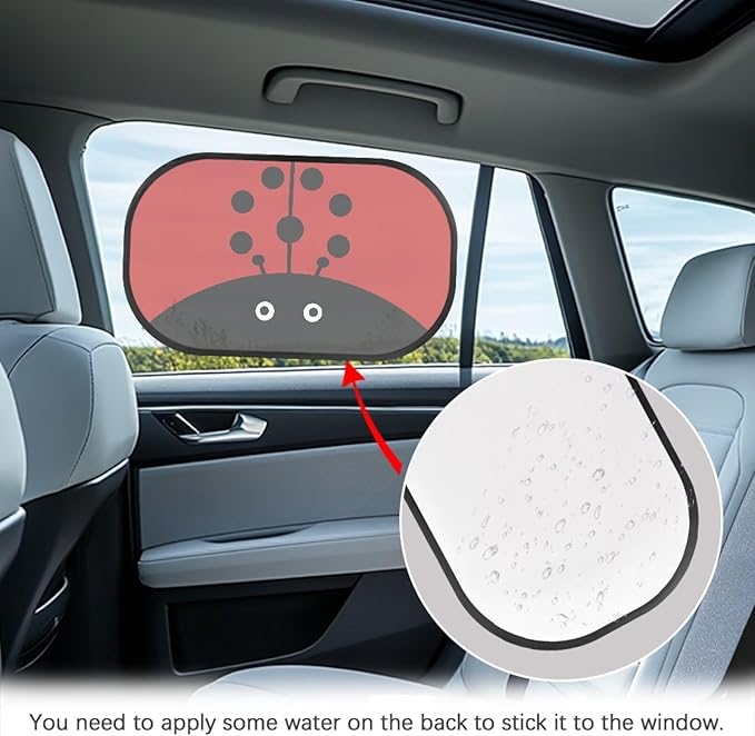 Bulopur 2 Pack Car Shades for Back Windows Baby Cute Ladybug Glare Shield Protection Easy to Install Mesh Car Window Covers Fit for Most Cars, Vehicles, SUVs