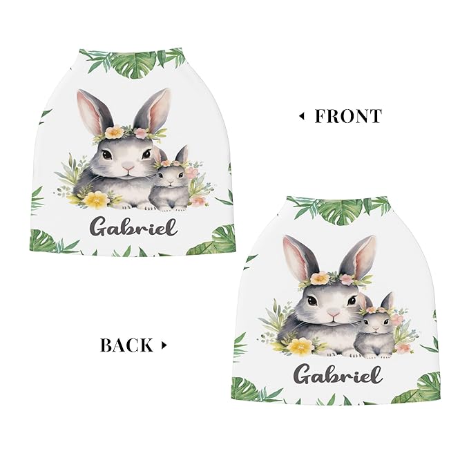Personalized Car Seat Covers for Babies with Name – Multi-use Breastfeeding Cover Custom Rabbit Carseat Canopy Cover, Infant Stroller Covers for Boys and Girls