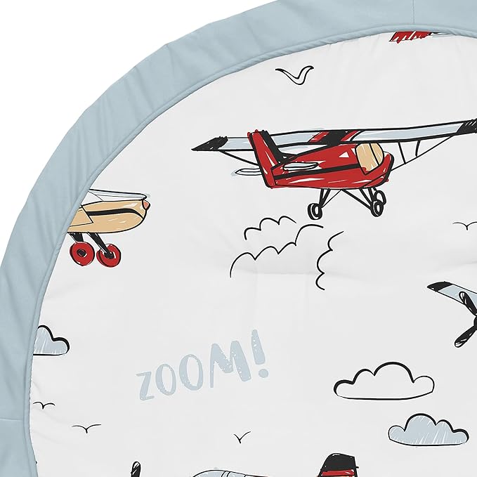 Sweet Jojo Designs Vintage Airplane Boy Baby Playmat Tummy Time Infant Play Mat - Grey Yellow Orange Red White and Blue Airplanes Air Plane Transportation Clouds Sun Sky Aviator Aviation