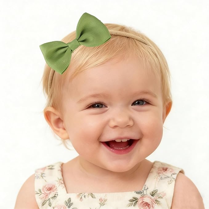 Baby Bow Headband Nylon Hairbands Stretchy Baby Hairbands Hair Accessories for Newborn Infant Toddlers Kids (5, Green)