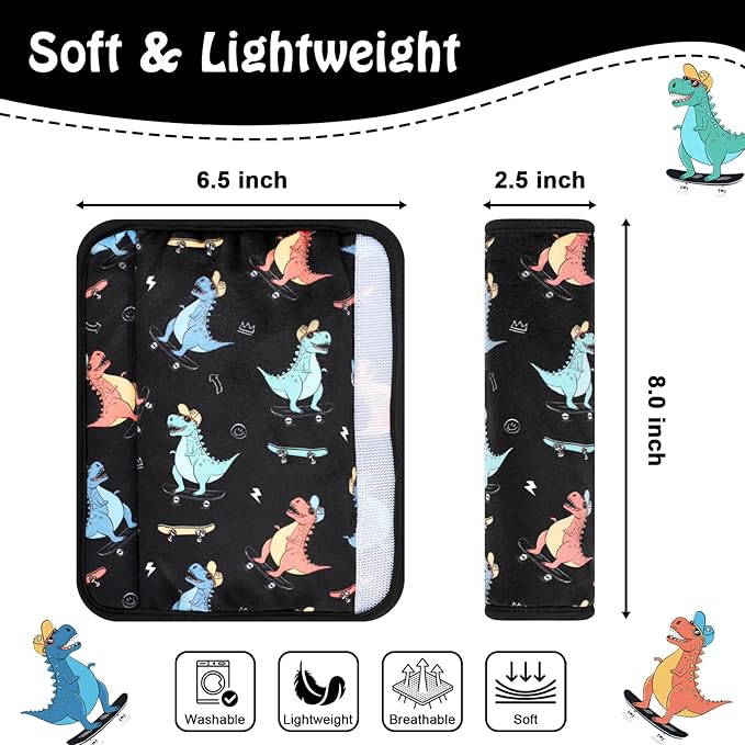 Seat Belt Covers for Kids, Double-Sided Use Shoulder Pads for Kids, Comfort Neck Strap Covers, Cute Car Seatbelt Cushion Covers for Boys Girls(2 Pack)