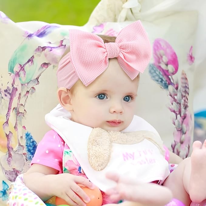 6” Easter Baby Bows Rabbit Egg Bows for Girls Newborn Easter Bunny Ears Hairbands Elastic Nylon Bows Headbands Easter Hair Accessories Pink White Blue