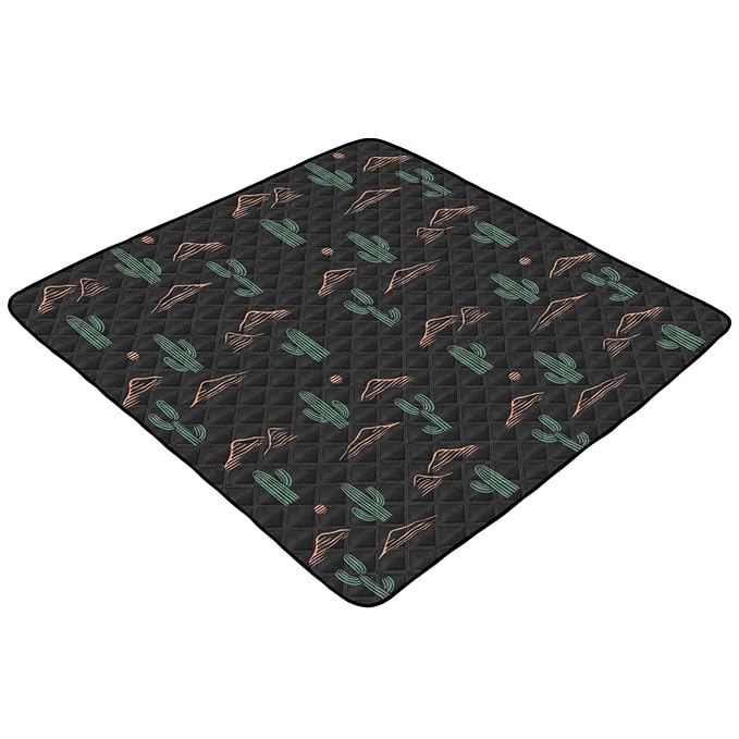 Baby Play Mat Cactus Plant and Mountain Black 50 x 50 Playpen Mat Baby Play Mats for Floor Play Gym Crawling Mat Non-Slip Cushioned Baby Playmat for Infants, Babies, Toddlers
