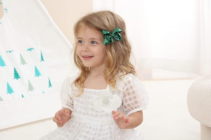 3 Inch Satin Bow for Little Girls - 2 Pcs (Green)