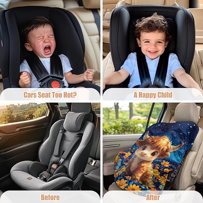 XYZCANDO Highland Cow Print Baby Car Seat Cover Cartoon Car Seat Covers for Babies Easy to Install Baby Car Seating Sun Shade Cover for Travel Novelty Car Seat Protector for Child Car Seat
