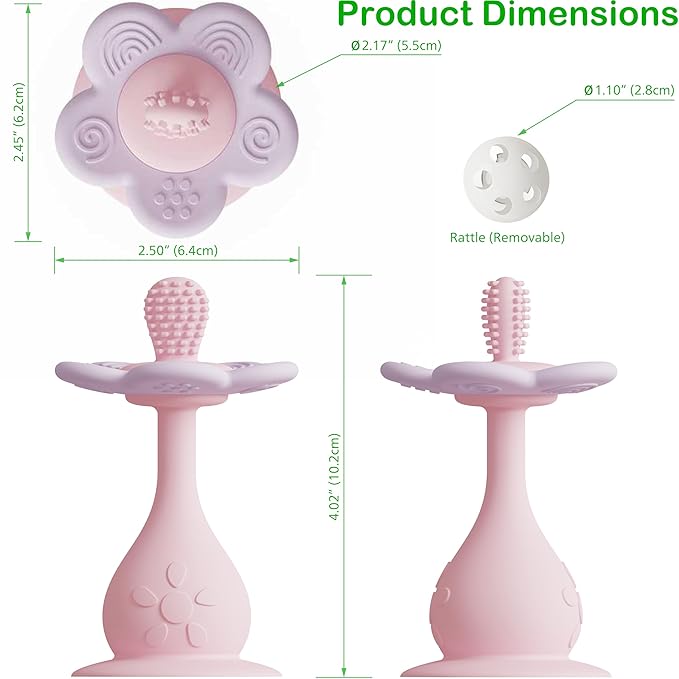 Baby Flower Teether Rattle Toy, Sensory Toy for Baby 0-24 Months, Teething Relief Chewing Toy for Infant, BPA Free Food Grade Silicone Teether (Pink)